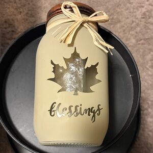 Cream Mason Jar with insert for tea light and Maple Leaf Cutout